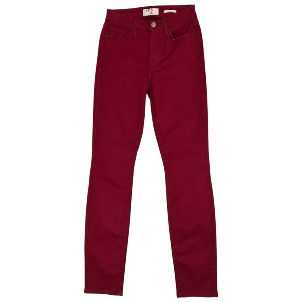Jen7 Red Stretch Skinny Jeans Ankle Zip Fly 5 Pocket Mid Rise Size 0